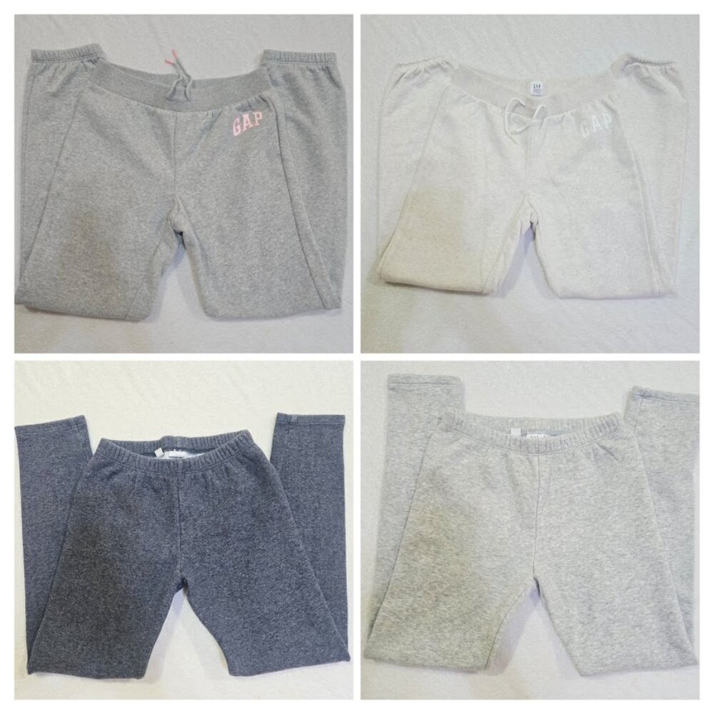 GAP KIDS 4 Items Girls Logo Fleece Joggers / Leggings In Grey, Beige Size L/XL
